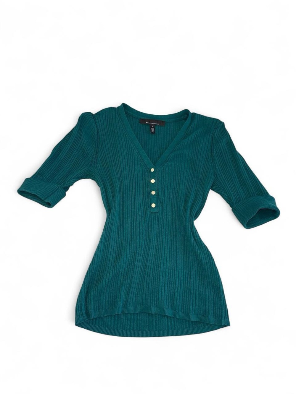 White House Black Market Green Ribbed Henley Top